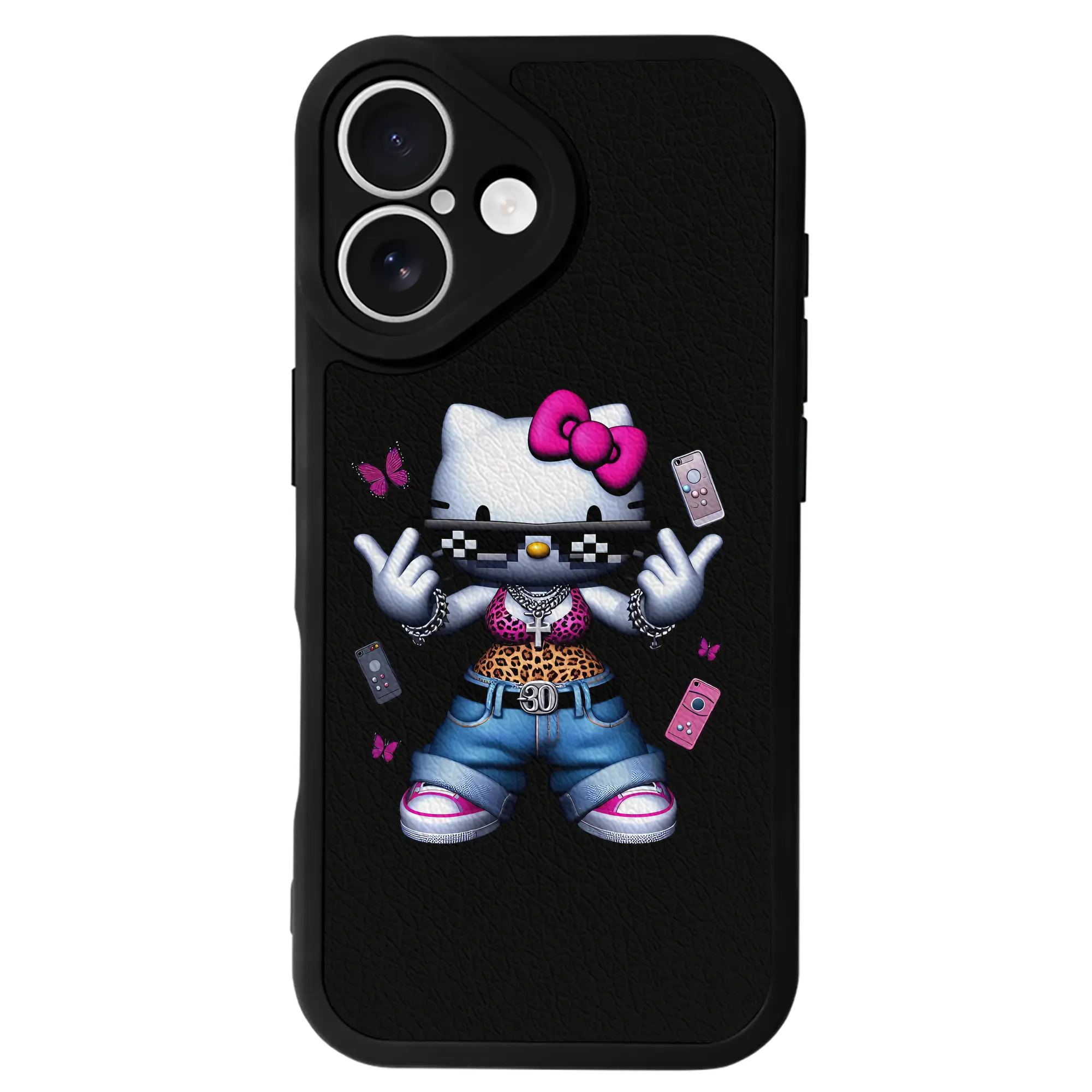 サンリオ グッズ,ハローキティ - IPhone 16シリーズ対応 ・ シリコンスマホケース ・ レザー調 ・ 高精度フィット ・ 耐衝撃 ・ ワイヤレス充電対応 ・ 精密カット